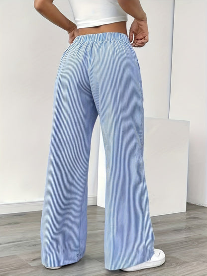 Women's Wide-Leg Casual Pants with Stripes and Drawstring – Relaxed Streetwear for Everyday and Weekend