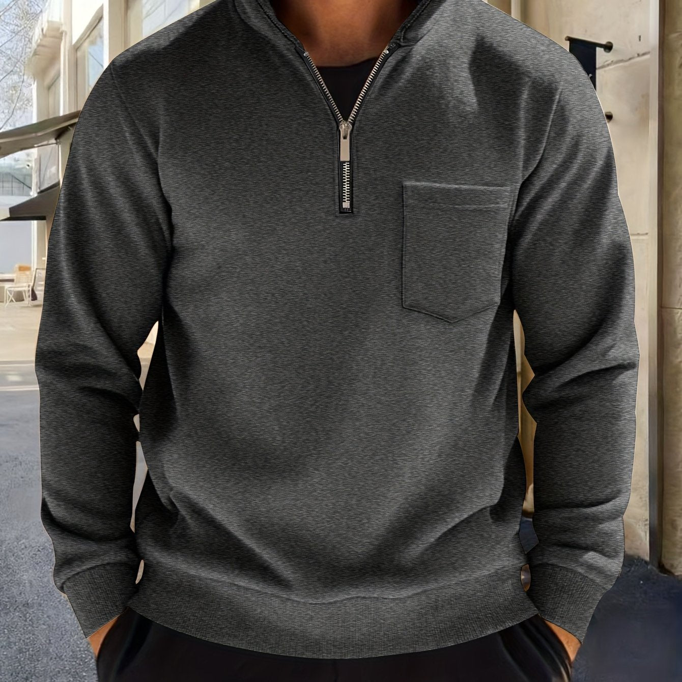 Herren Halb-Reißverschluss Pullover mit Brusttasche