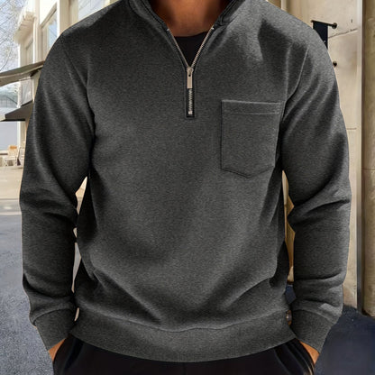 Herren Halb-Reißverschluss Pullover mit Brusttasche