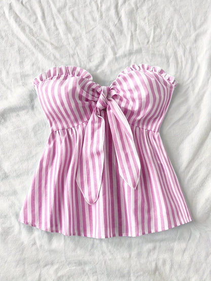 Women's bandeau crop top with bow front and ruffles – summer street style