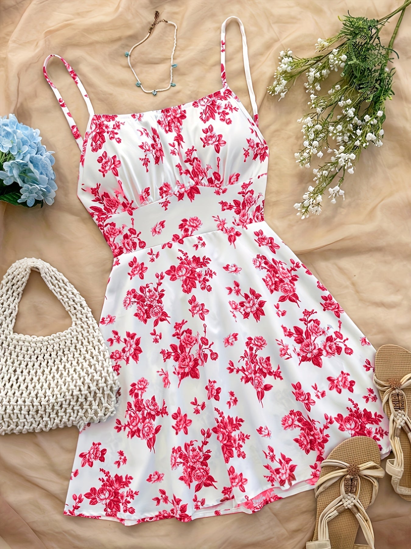 Women's Summer Mini Dress with Floral Pattern – Playful Casual Dress for Vacation & Everyday Wear