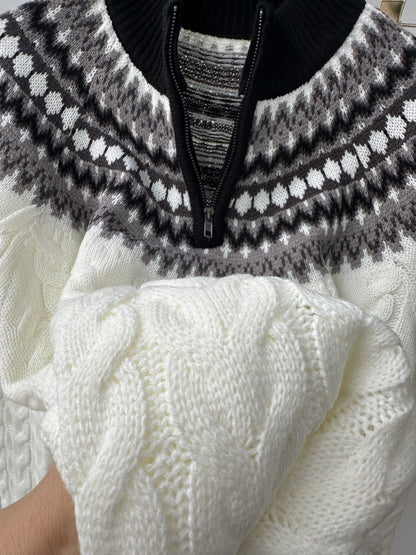 Herren Pullover im Norwegerstil mit Zopfmuster und Stehkragen – Lässiger Winter Strickpullover mit Viertelreißverschluss