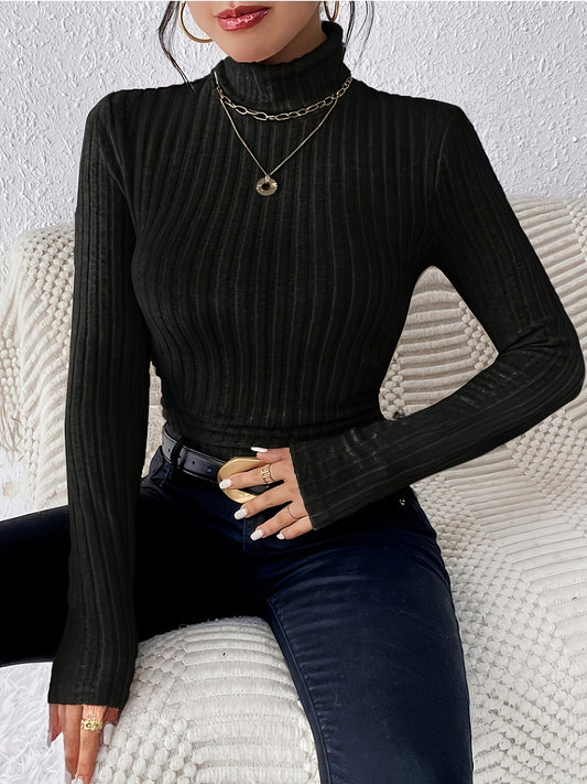 Gerippter Damen Rollkragenpullover Langarm