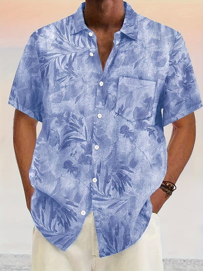 Men's Casual Short-Sleeve Shirt with Plant Pattern – Perfect for Summer and Vacation