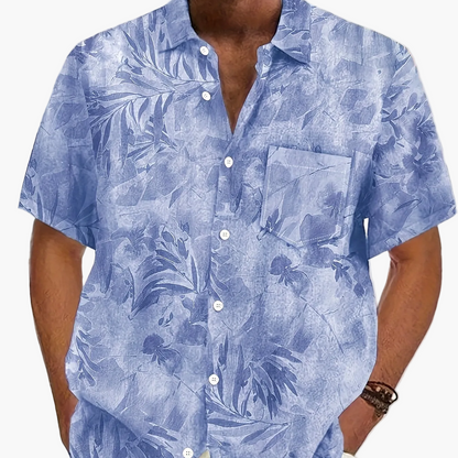 Men's Casual Short-Sleeve Shirt with Plant Pattern – Perfect for Summer and Vacation