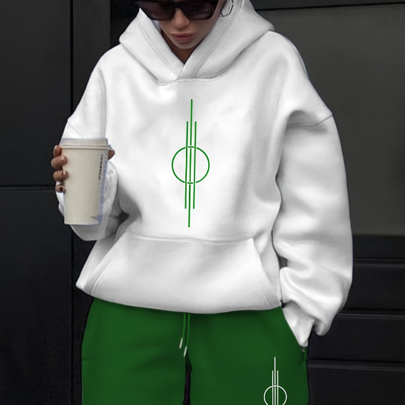 Unisex Hoodie Set Weiß mit Motiv & Jogginghose in passender Farbe