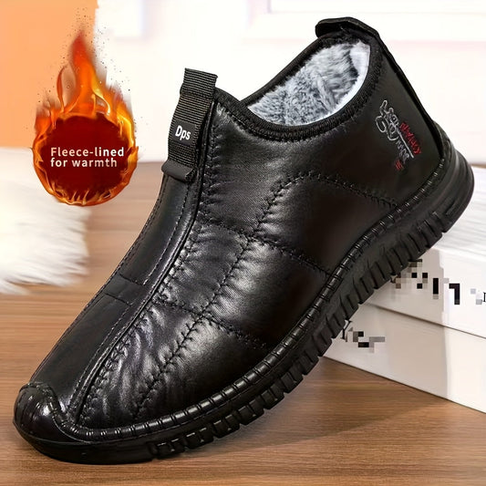Men's lined black quilted winter slip-on shoes