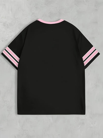 Herren Preppy Style Sport Jersey T-Shirt – Oversized, Sommer, Freizeit