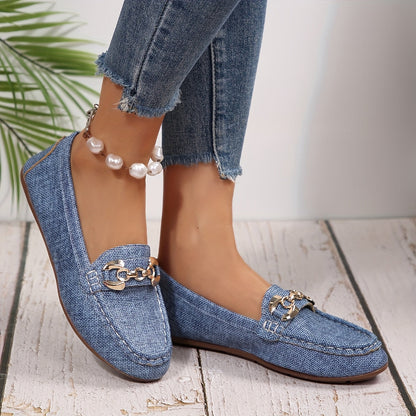 Women's Slip-On Moccasins with Chain Decoration – Fashionable Loafers for Everyday and Leisure Wear