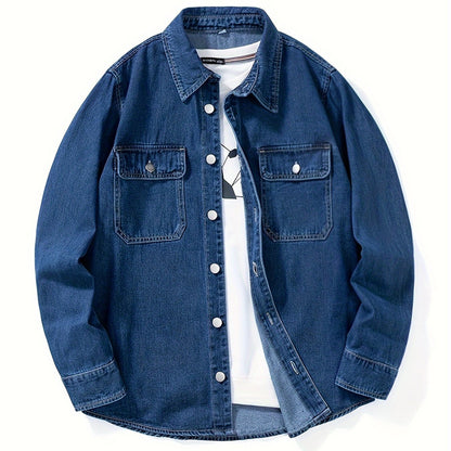 Dark gray denim shirt jacket with chest pockets