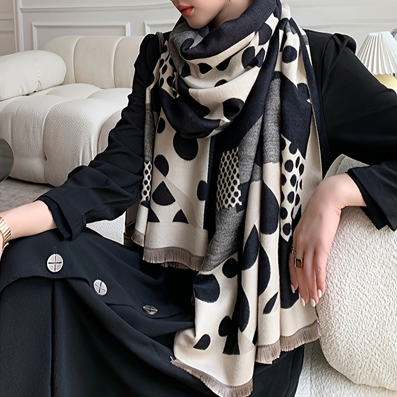 Schal mit abstraktem Punktmuster, Beige-Schwarz-Grau