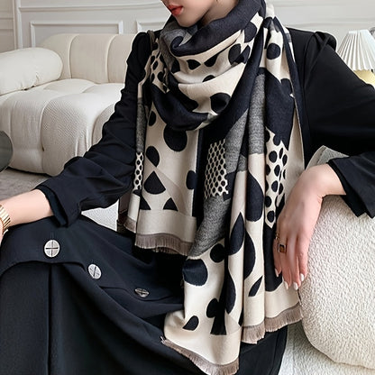 Schal mit abstraktem Punktmuster, Beige-Schwarz-Grau
