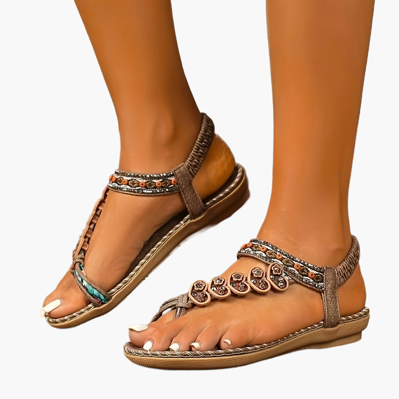 Women's Tribal Sandals with Decorative Stones and Ethnic Design – Comfortable Summer Shoes for Leisure and Vacation