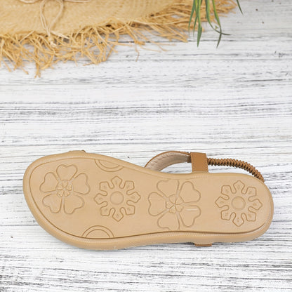 Women's Tribal Sandals with Decorative Stones and Ethnic Design – Comfortable Summer Shoes for Leisure and Vacation