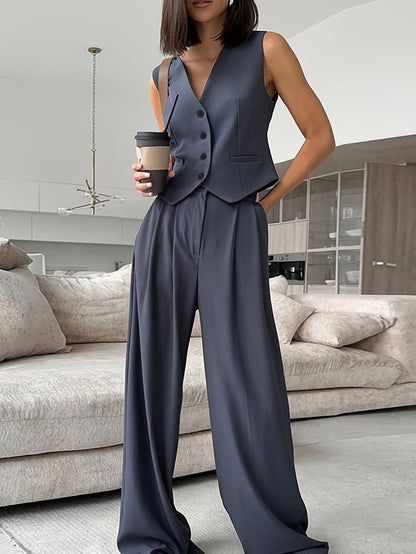 Women's Elegant Two-Piece Suit with Vest and Wide-Leg Cut – Stylish Business & Casual Look