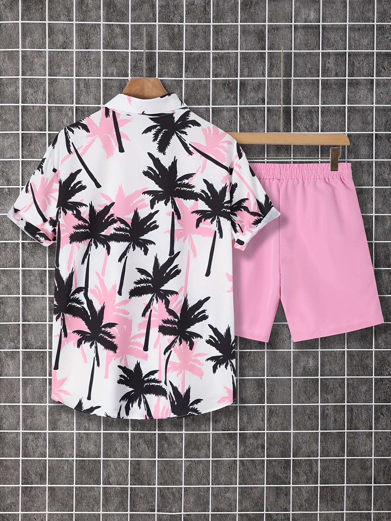 Herren Sommer Strand Set – Palmen Print Kurzarmhemd und Shorts, Freizeit Outfit