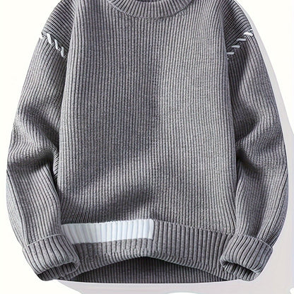 Unisex knitted sweater, crew neck, long sleeves, with contrasting details