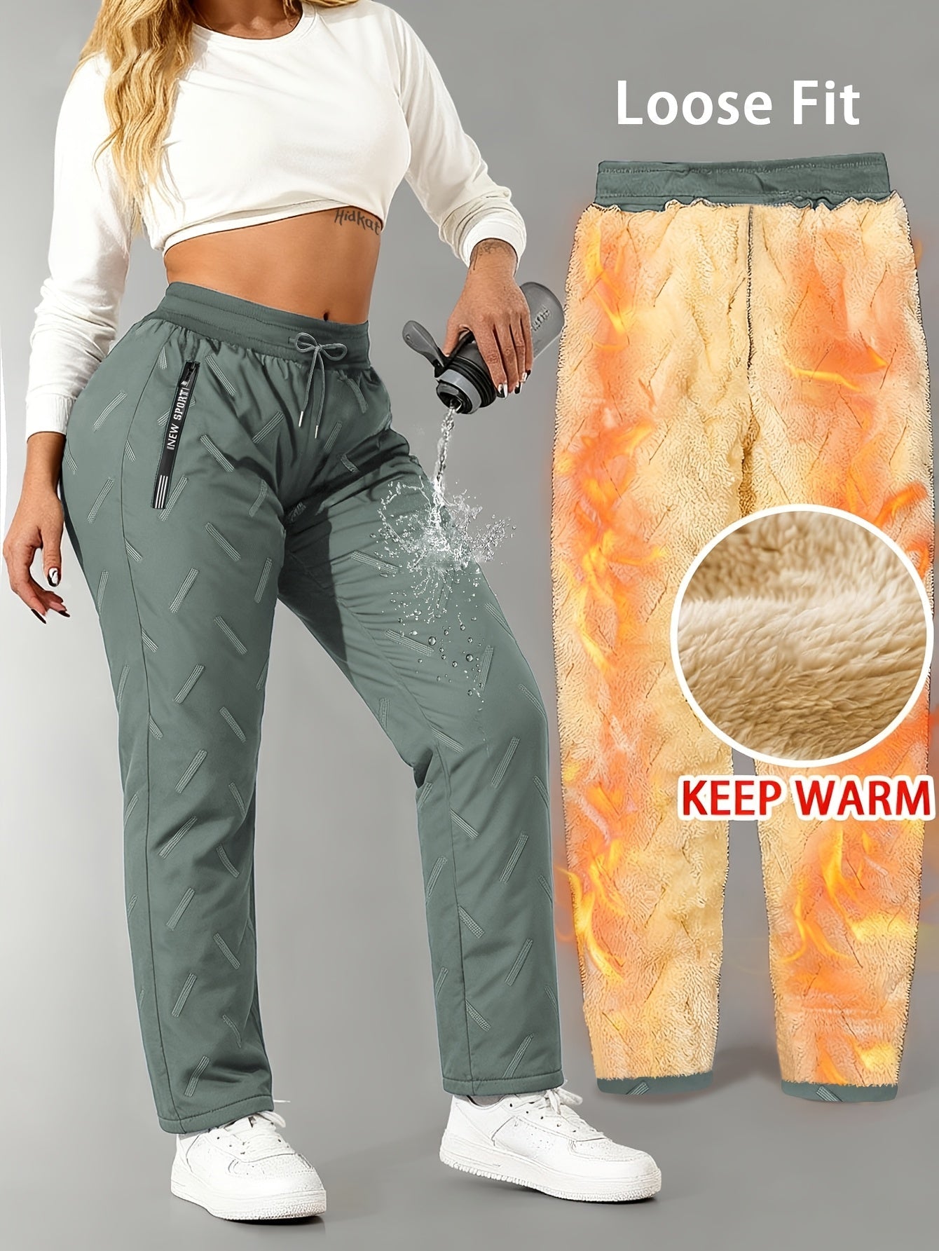 Damen Gefütterte Jogginghose Warm Winter Cargohose Sporthose