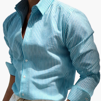 Men's Casual Shirt with Stripes – Stylish Regular Fit Business & Beach Shirt