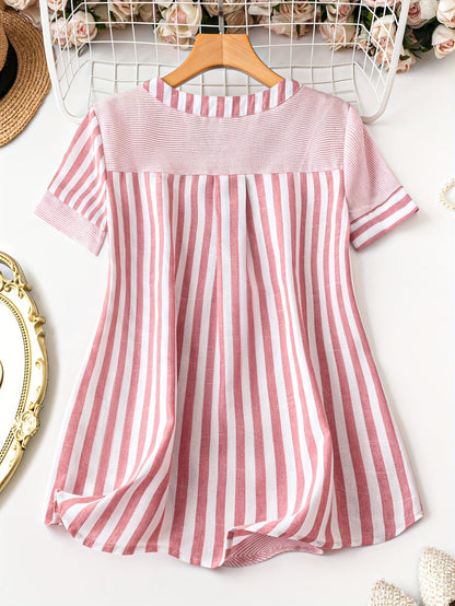 Women's tunic blouse with stripe pattern and button placket – Elegant summer style for everyday and leisure wear