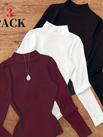 Damen Body Langarm Rollkragen Slim Fit Rippstrick Optik