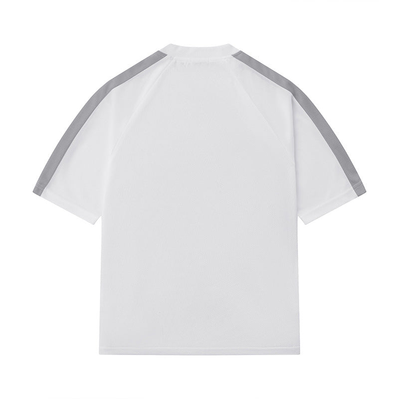 Men's Hip Hop Streetwear T-Shirt with Letter Print and Contrast Stripes – Urban Style Short Sleeve Shirt
