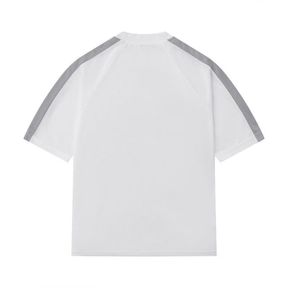Men's Hip Hop Streetwear T-Shirt with Letter Print and Contrast Stripes – Urban Style Short Sleeve Shirt