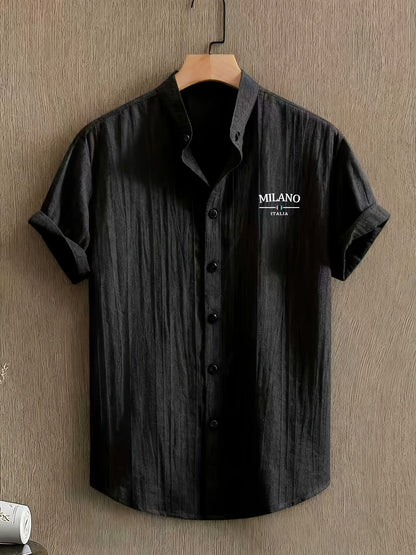 Men's Stand Collar Summer Casual Shirt with Button Placket – Urban Milano Design