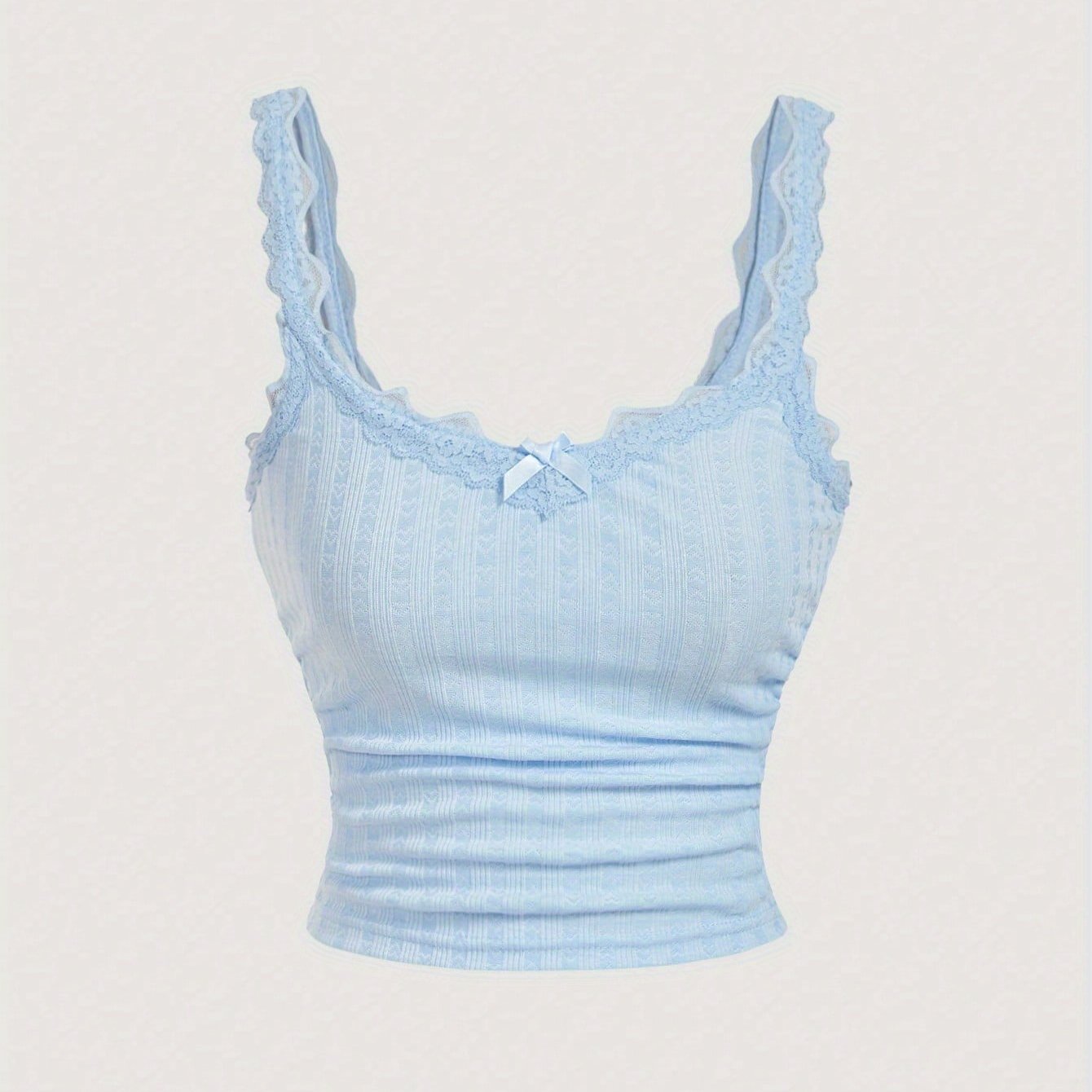 Women's Coquette-Style Camisole Top with Lace and Bow – Feminine Vintage Layering for Casual Wear