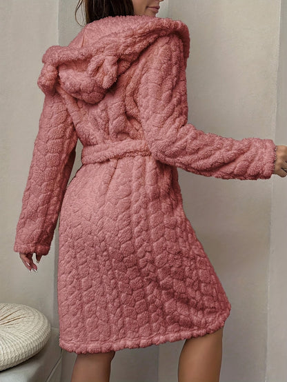 Women's long fluffy bathrobe with hood and ears, lilac purple