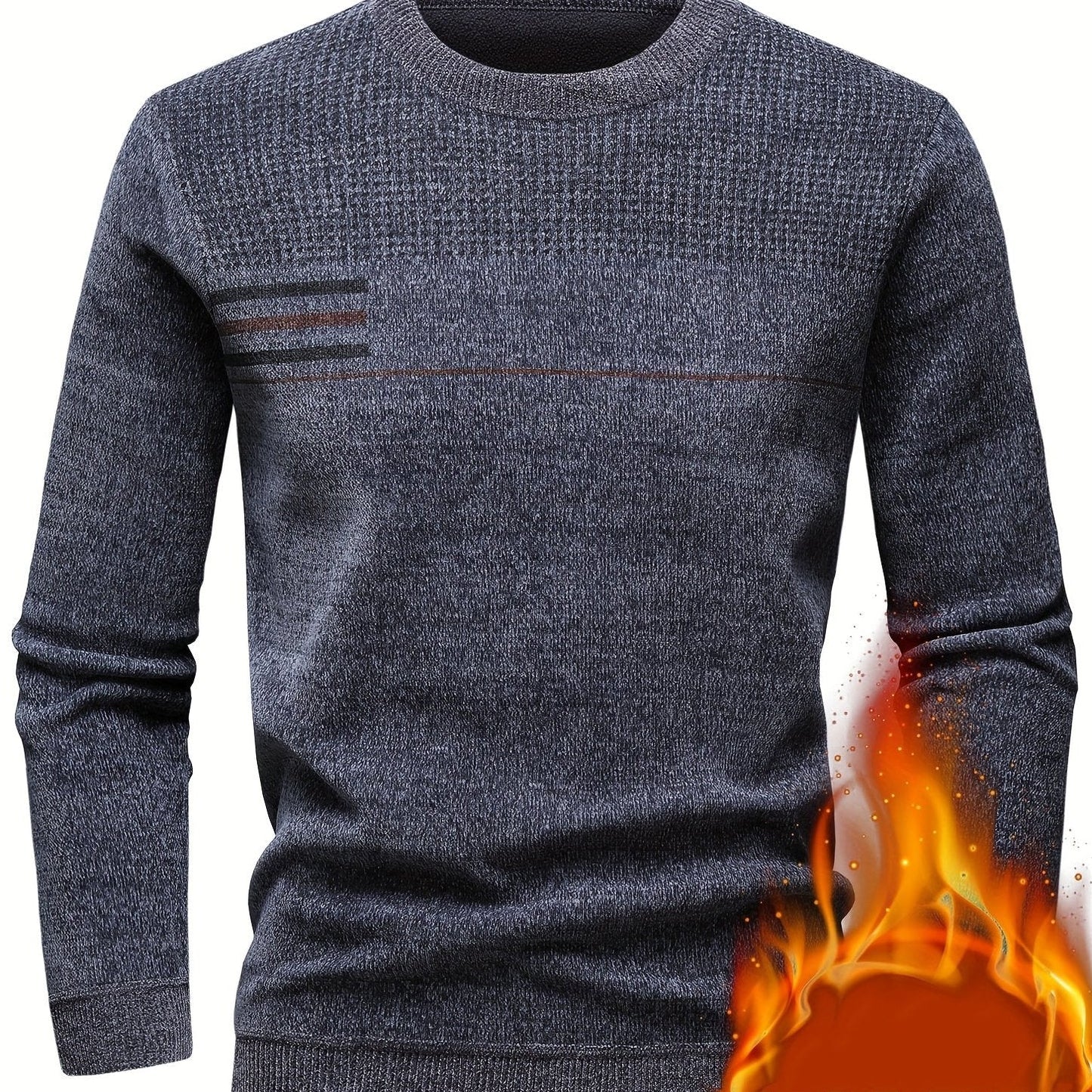 Herren Rundhalspullover Strickoptik mit Streifen und Strukturmuster