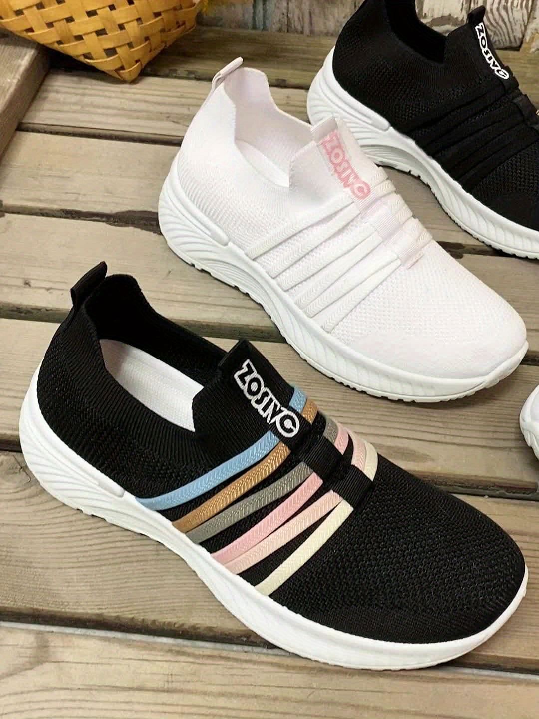 Damen Slip-On Freizeitschuhe mit Streifenmuster – Bequeme Alltags-Sneaker für Freizeit und Alltag