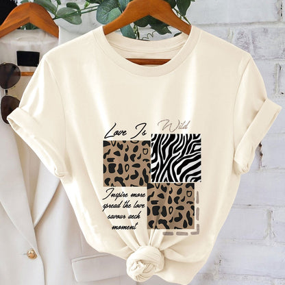 Women's T-shirt with Animal Print and Inspirational Quote – Modern Casual Shirt in Wild Look