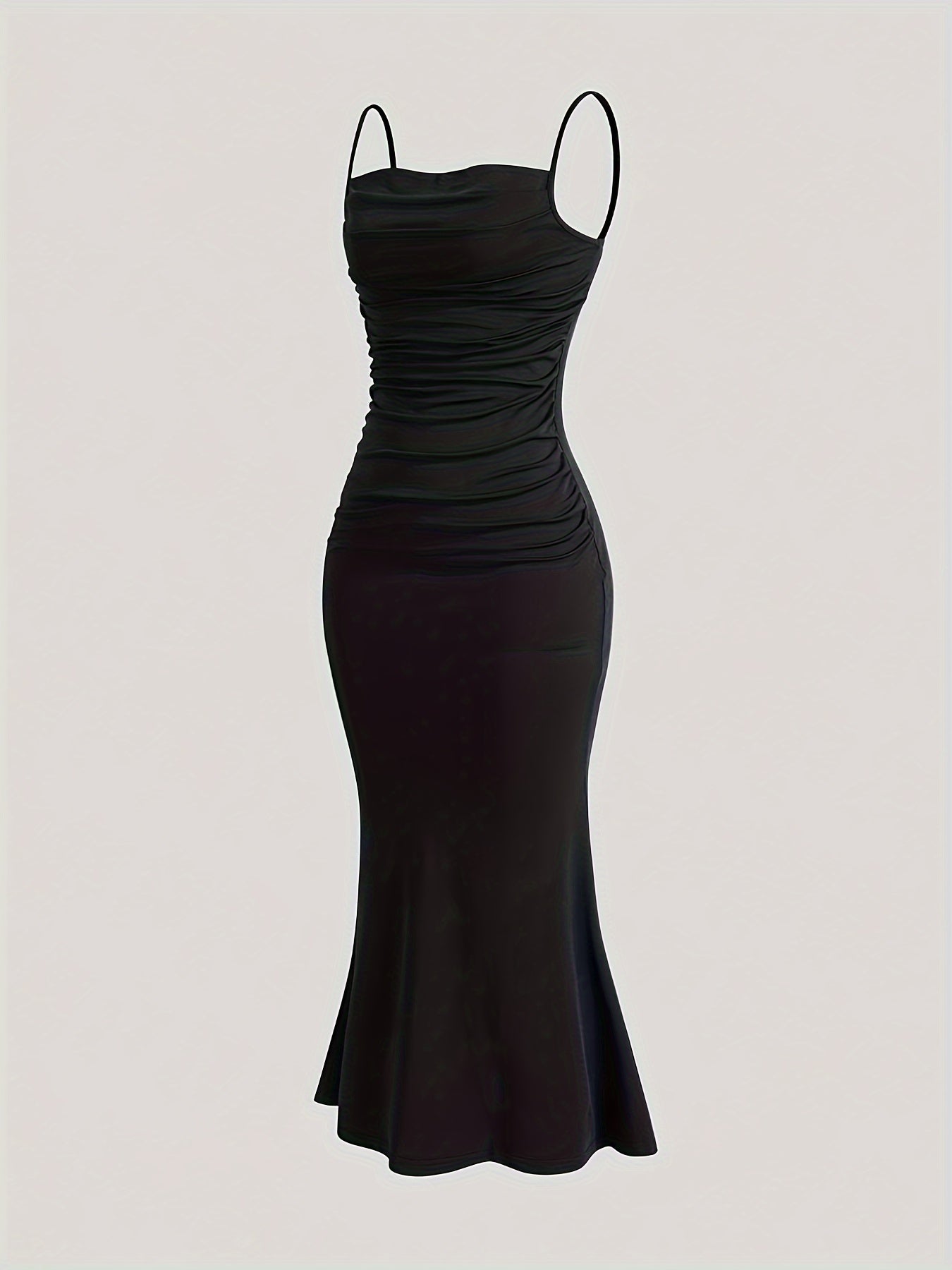 Women's evening dress with spaghetti straps and figure-flattering ruching – elegant maxi dress for festive occasions