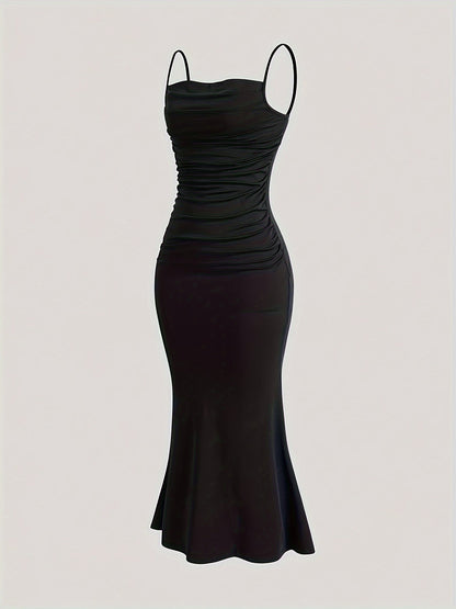Women's evening dress with spaghetti straps and figure-flattering ruching – elegant maxi dress for festive occasions