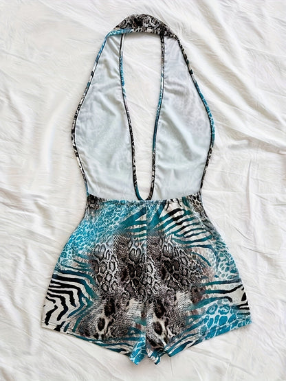 Women's jumpsuit with animal print and deep neckline – fashionable one-piece for summer, beach & party