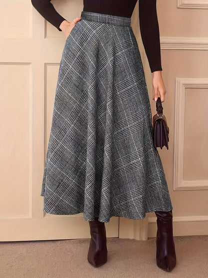 Women's plaid maxi skirt, A-line, high-waisted