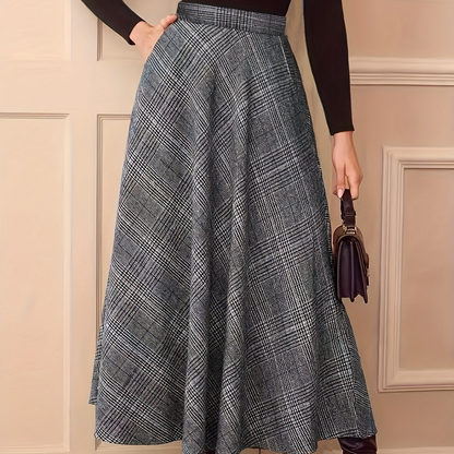 Women's plaid maxi skirt, A-line, high-waisted
