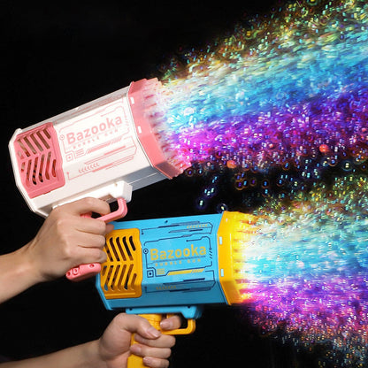 Kids Bazooka Bubble Gun – Electric Soap Bubble Pistol with 69 Nozzles, Rechargeable, for Boys and Girls, Outdoor Toy