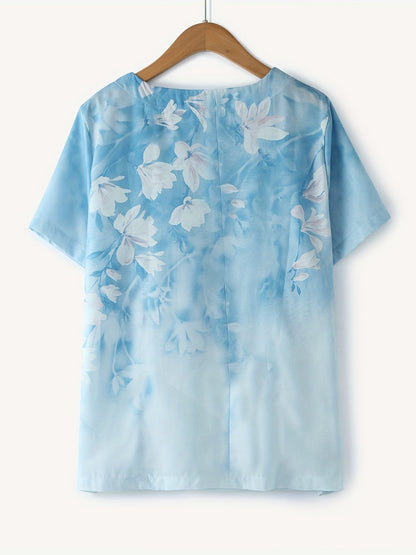 Women's Vintage Blouse with Floral Pattern and Button Placket – Summer Casual Shirt