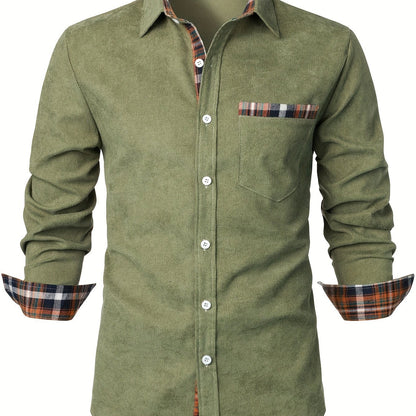 Men's Modern Fit Casual Shirt with Check Details – Stylish Long-Sleeve Shirt for Everyday and Office Wear