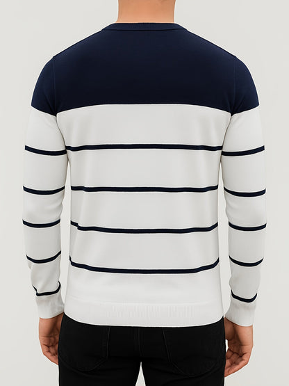 Men's striped crew-neck long-sleeve sweater, green and white