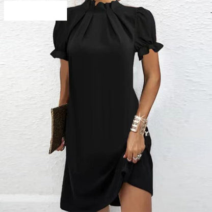 Hannah – Fitted summer turtleneck dress in solid knit
