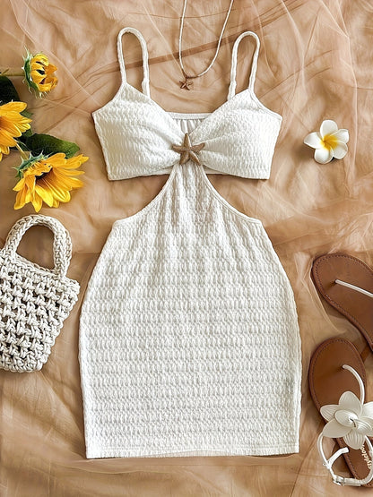 Women's Bodycon Mini Dress with Cut-Out and Starfish Detail – Summer Beachwear