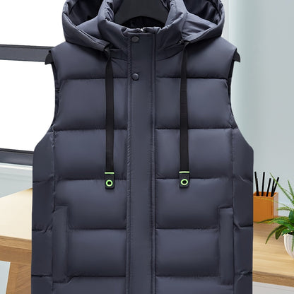 Unisex hooded quilted vest with a zipper and pockets