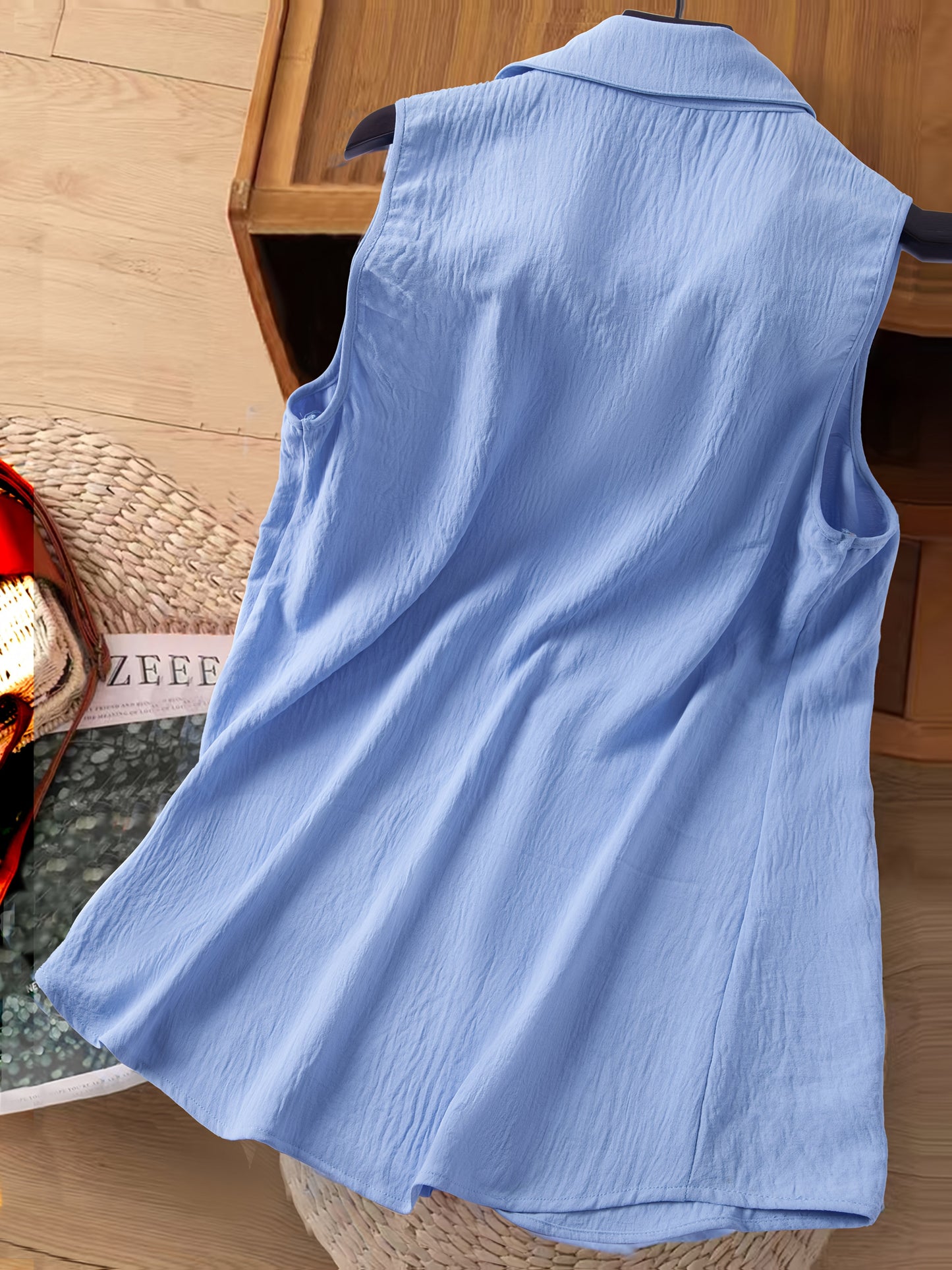 Damen ärmellose Bluse mit Blumenstickerei und Knopfleiste – Eleganter Freizeitstil