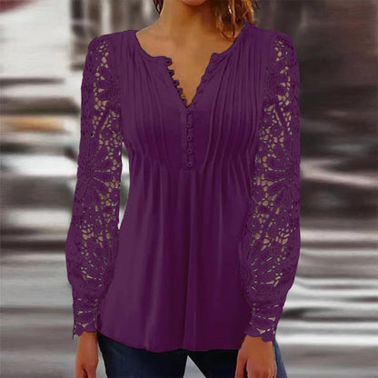 Julia – Folding T-shirt with lace sleeve in solid color design