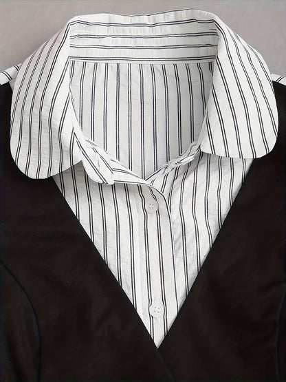 Women's striped black-and-white blouse and vest set