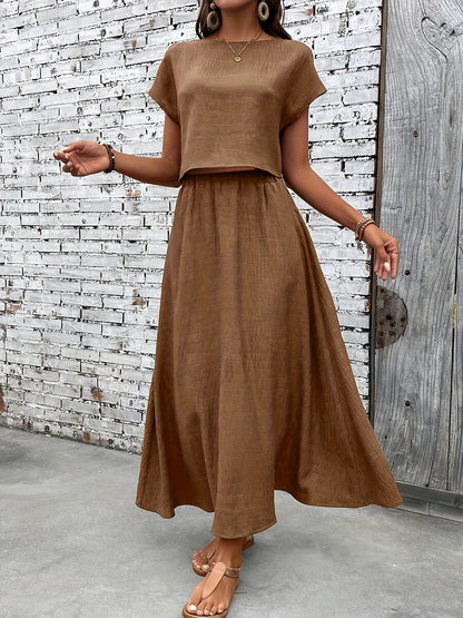 Women's Summer Two-Piece Set Elegant – Fashionable Crop Top and Maxi Skirt, Perfect for Everyday & Vacation
