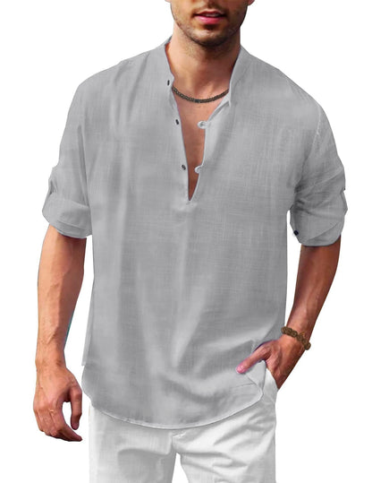 Men's Casual Henley Long Sleeve Shirt – Loose Beach Shirt for Vacation and Everyday Use
